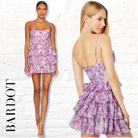 Bardot Adeli Lilac Floral Ruffle Mini Dress Size 4 / Small - Picture 11 of 13